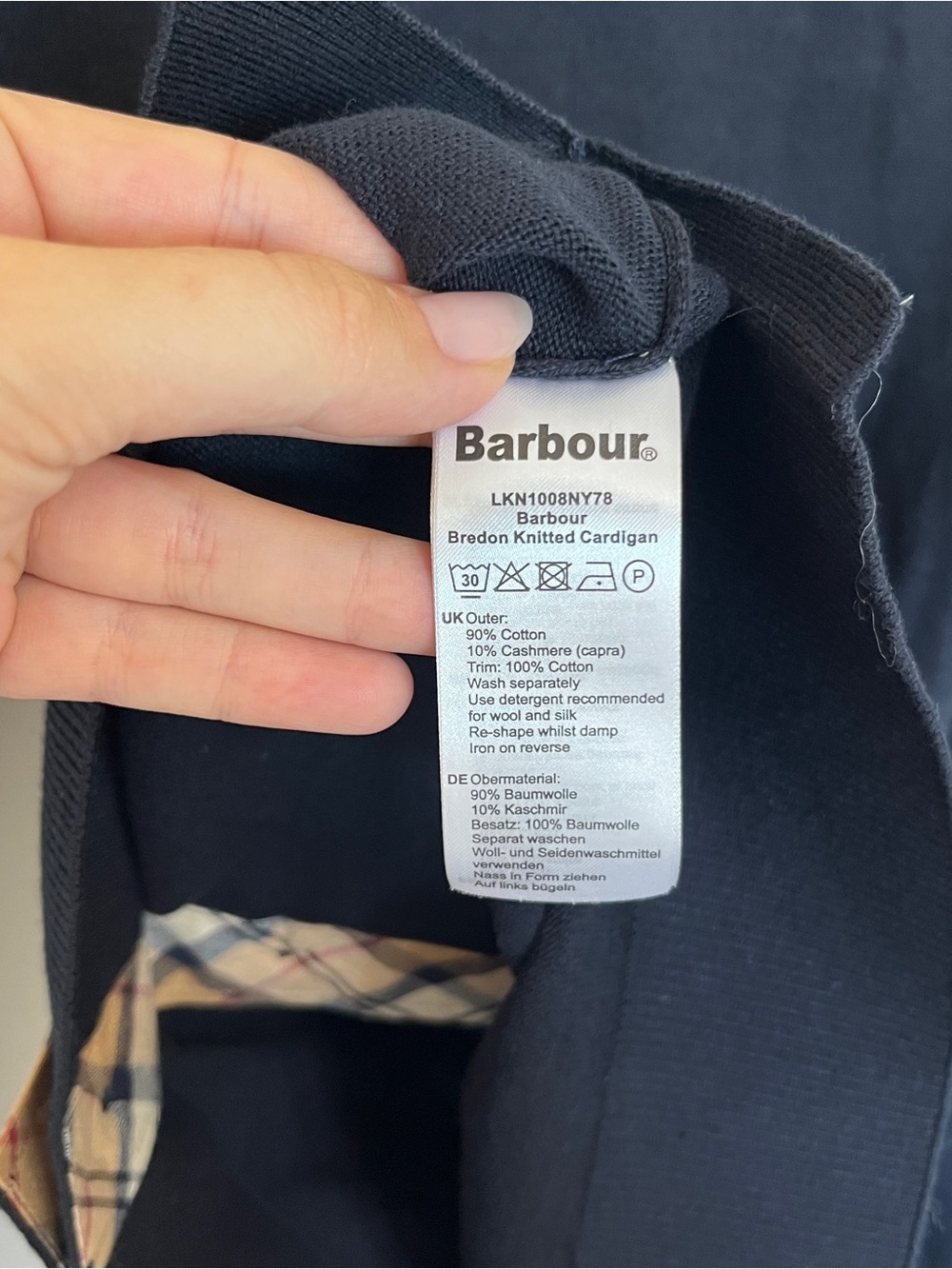 BARBOUR Elbow Patch Plaid Navy Cardigan Size US 4 NWOT - Picture 7 of 7